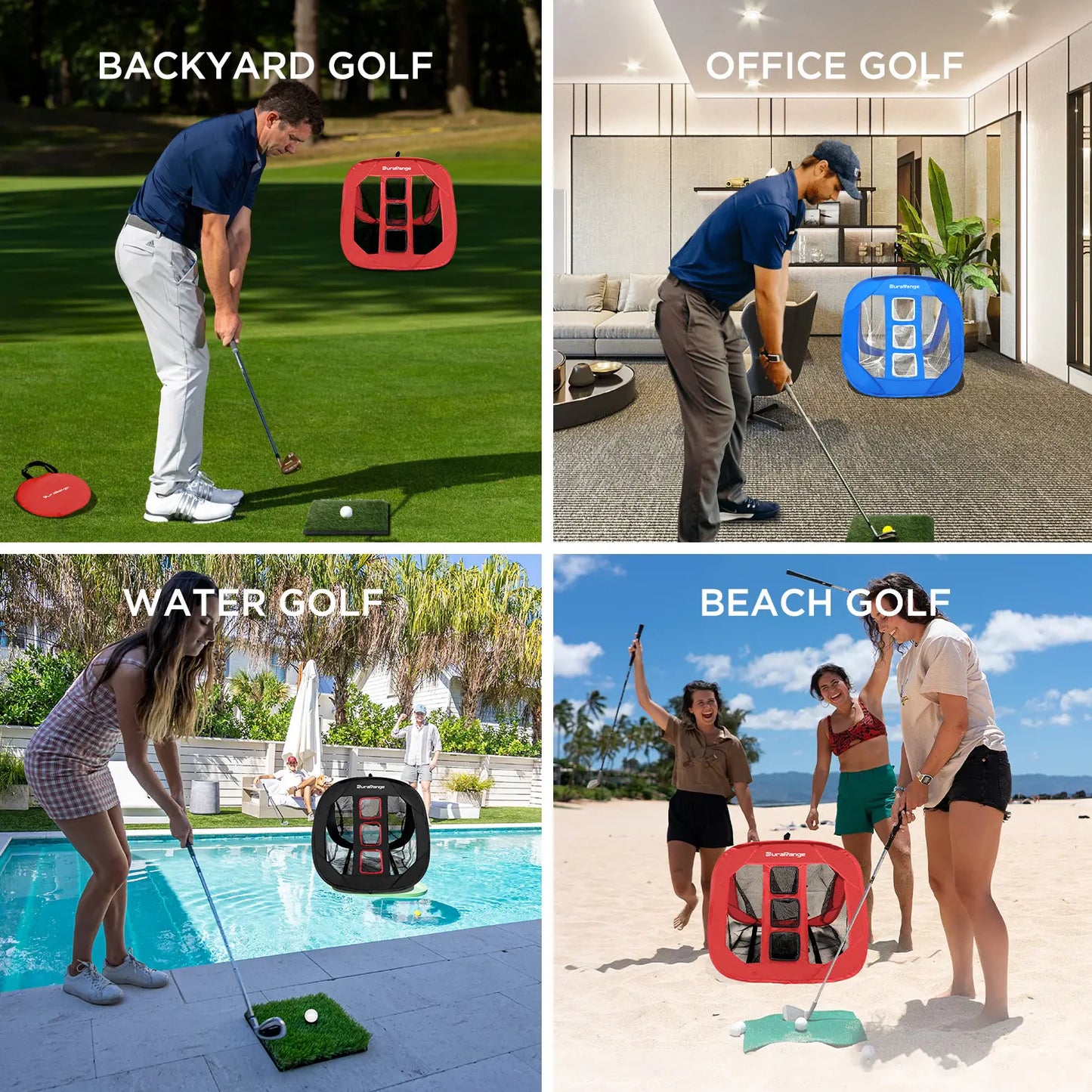 Durarange Foldable Golf Chipping Net Set - Target Training Chip Aids & Golf Gift - Includes 2 Hitting Mats, 6 Real Practice Balls, 6 Foam Balls,Home Golf