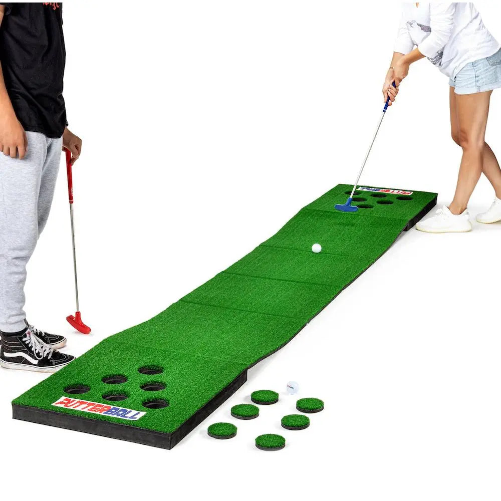 Putterball Golf Game - the Original Backyard Pong Golf Game with Portable Putting Green, Two Golf Balls, Two Putters, and 12 Turf Hole Covers for Lefty and Righty Players