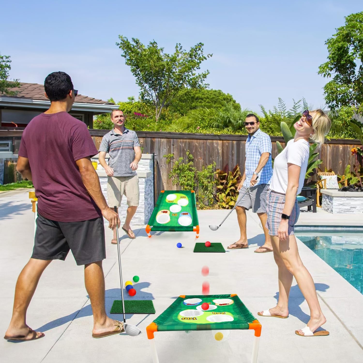 Golf Cornhole Game Golf Corn Hole Set Chipping Golf Game Adults Kids Backyard Golf Game Golf Yard Corn Hole Game Golf Training Equipment Chipping Outdoor Indoor Golf (NO Club Included)