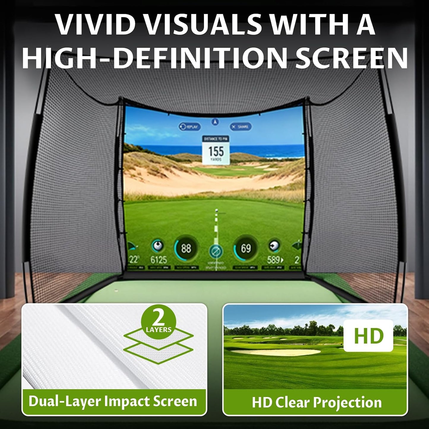 21Mm Golf Mat + Golf Simulator Net 11X8Ft, All-In-One Golf Net and Golf Mat Setup