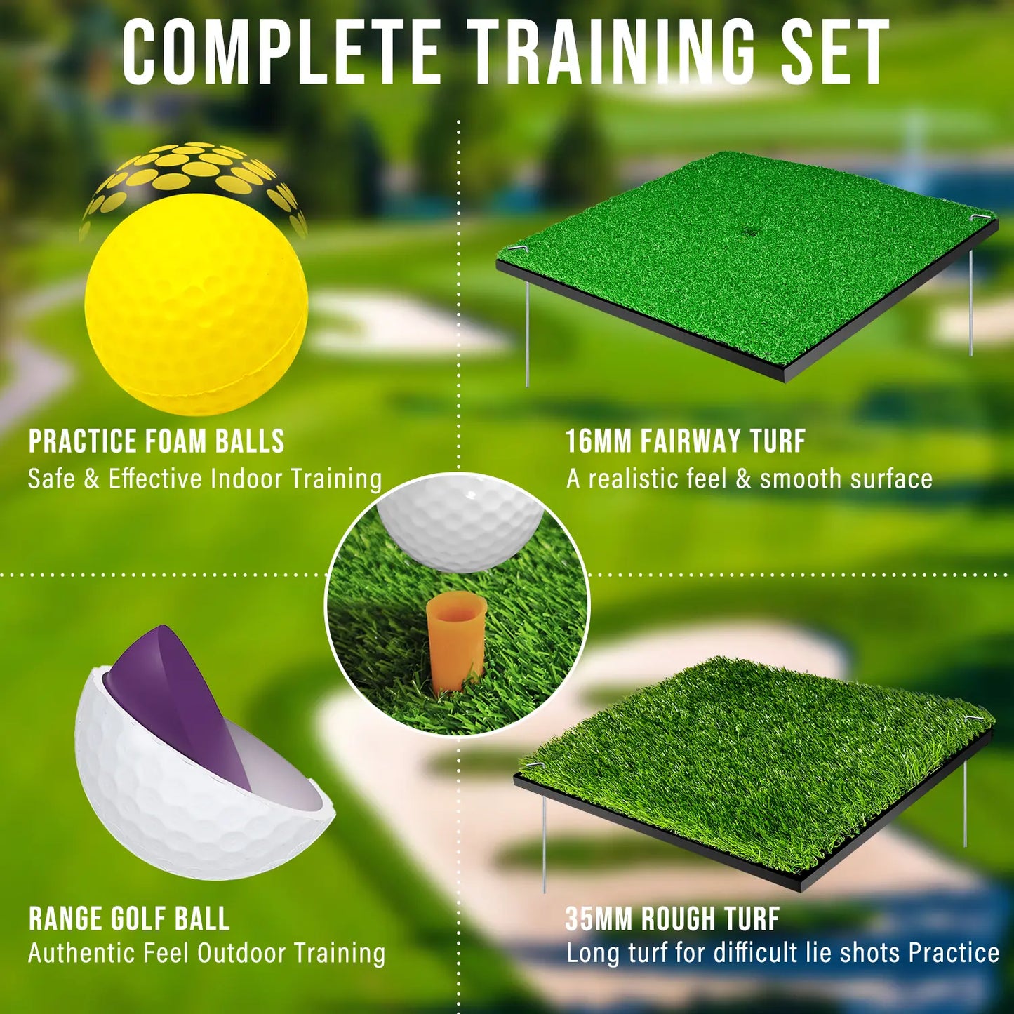 Durarange Foldable Golf Chipping Net Set - Target Training Chip Aids & Golf Gift - Includes 2 Hitting Mats, 6 Real Practice Balls, 6 Foam Balls,Home Golf