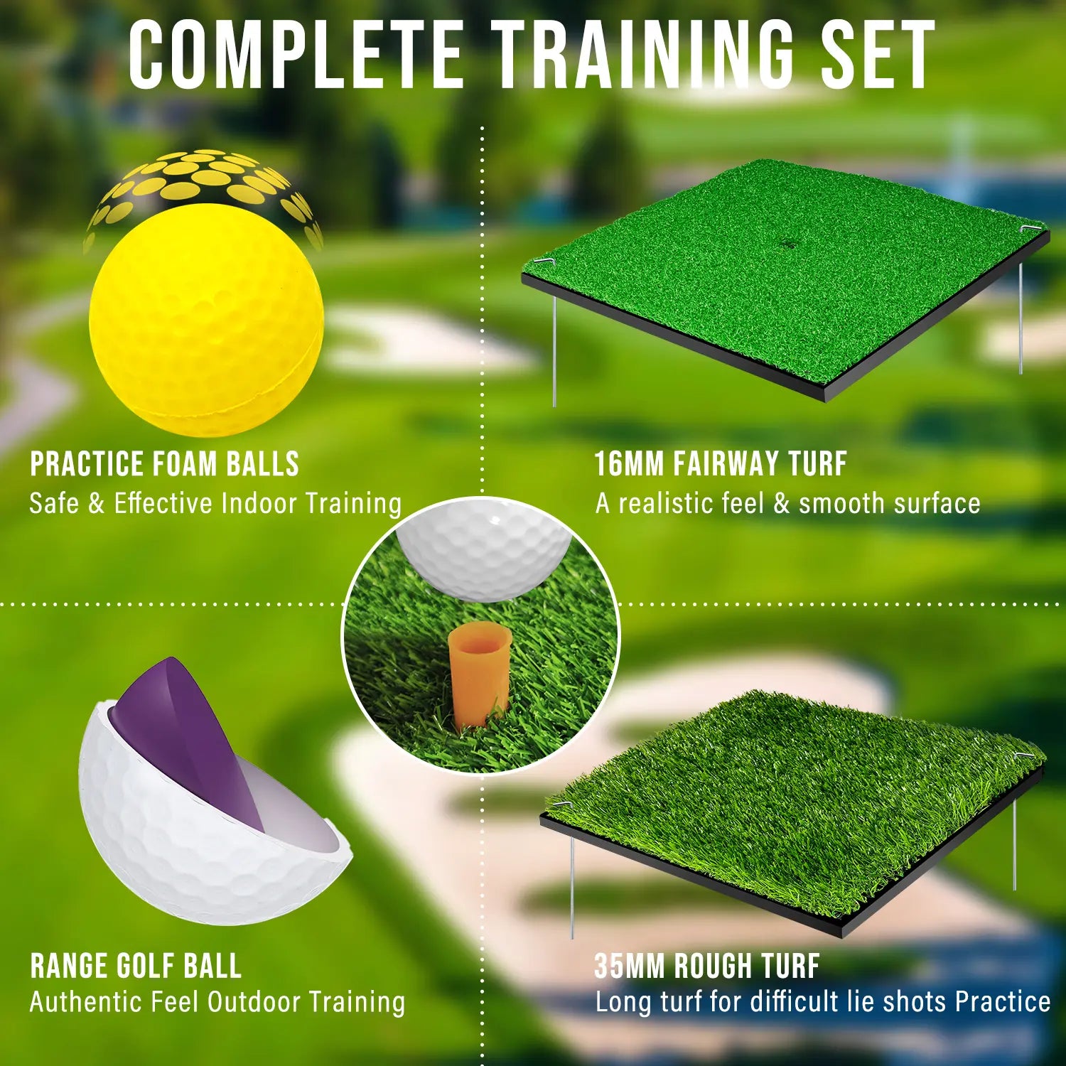 Durarange Foldable Golf Chipping Net Set - Target Training Chip Aids & Golf Gift - Includes 2 Hitting Mats, 6 Real Practice Balls, 6 Foam Balls,Home Golf