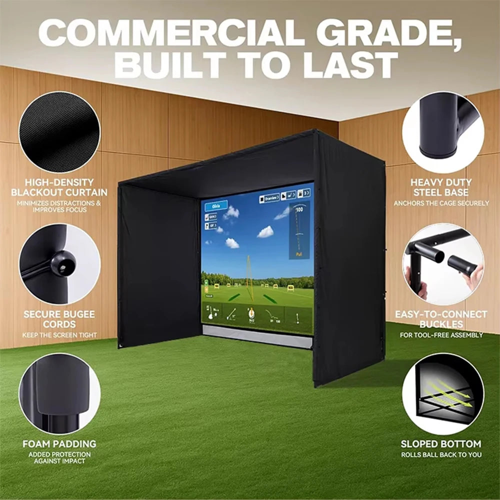 Custom Size Print 10/12/14ft Golf Simulator Enclosure With Hitting Screen Golf Enclosure Frame Cage For Indoor Outdoor Golf Trai