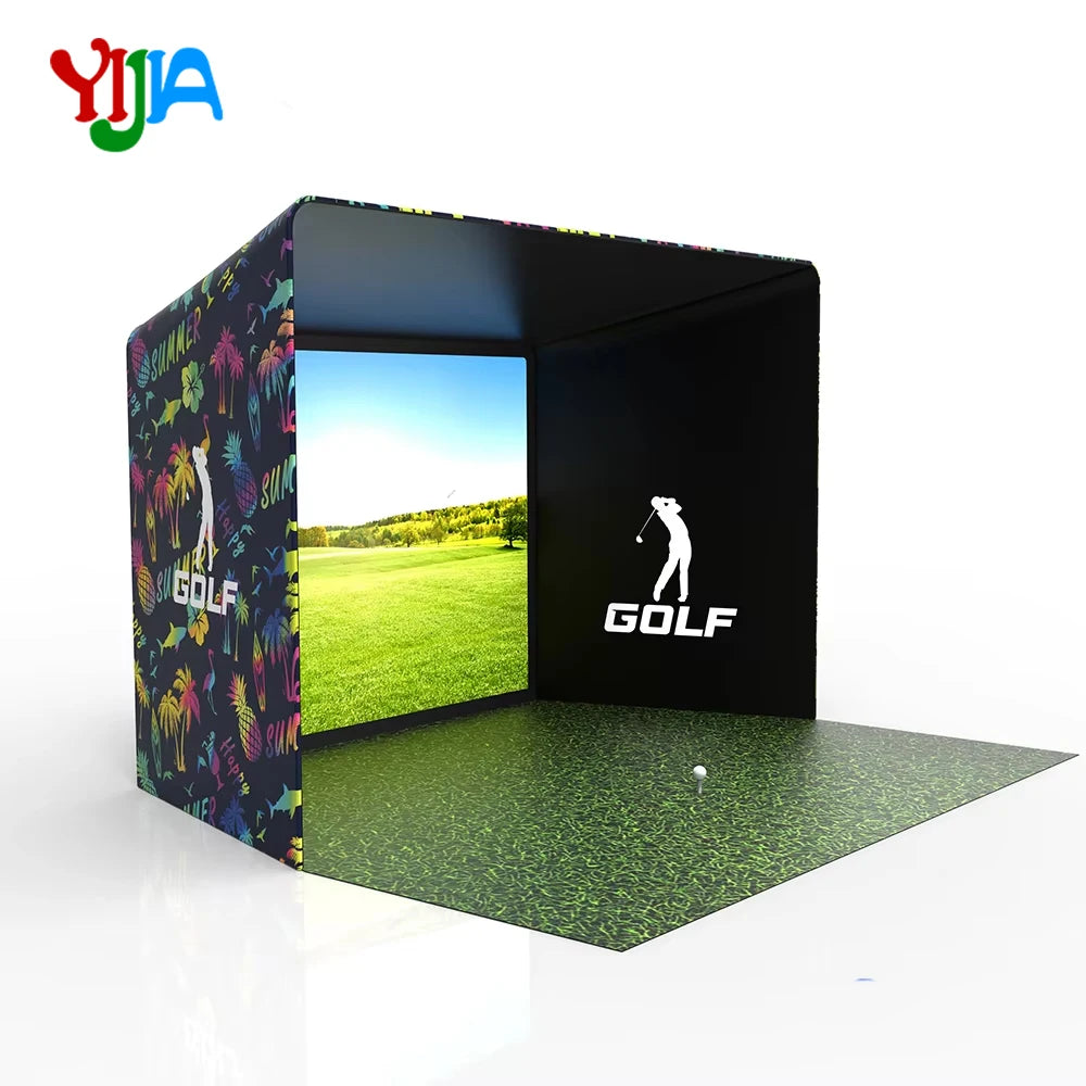 Custom Size Print 10/12/14ft Golf Simulator Enclosure With Hitting Screen Golf Enclosure Frame Cage For Indoor Outdoor Golf Trai