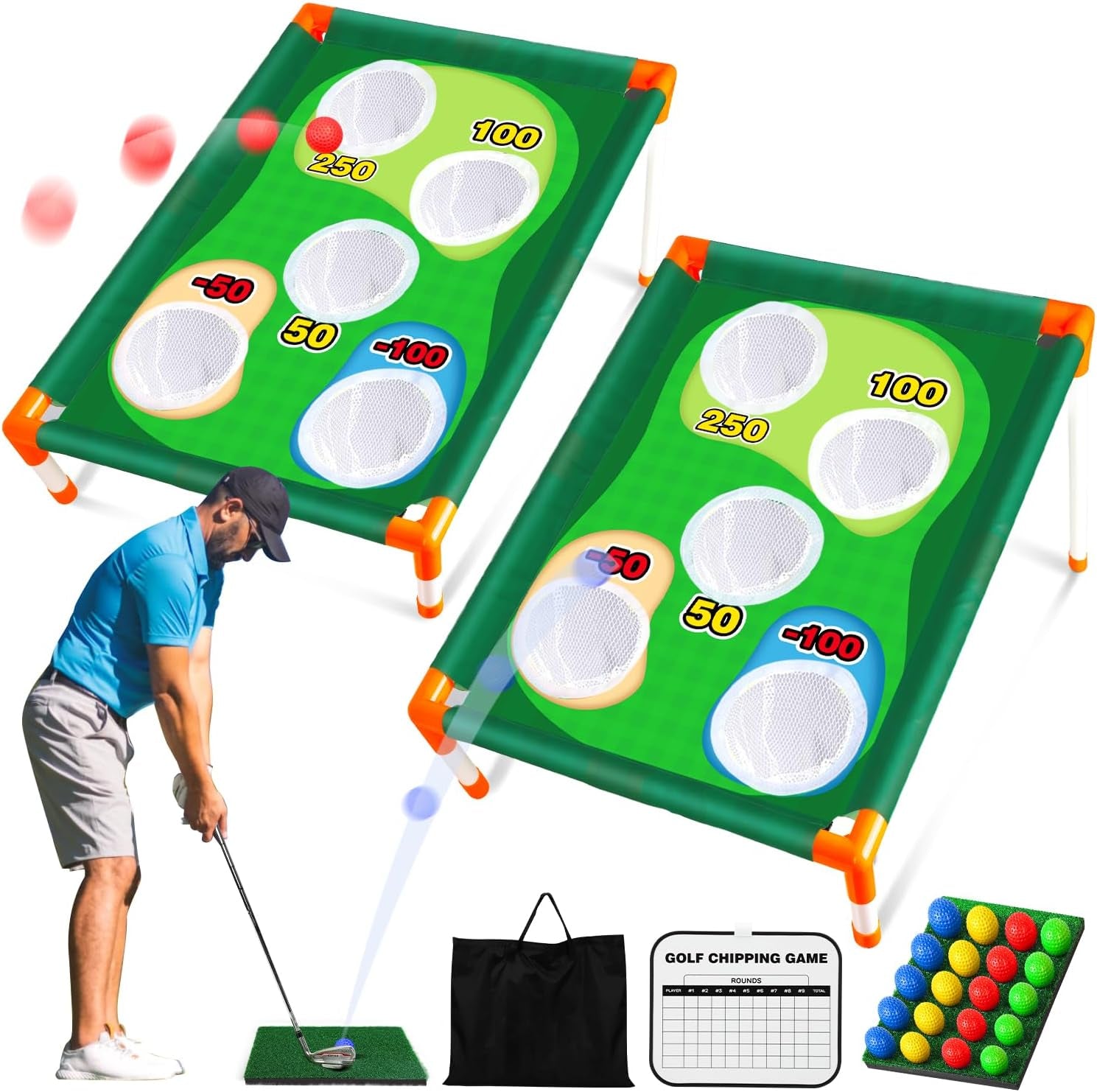 Golf Cornhole Game Golf Corn Hole Set Chipping Golf Game Adults Kids Backyard Golf Game Golf Yard Corn Hole Game Golf Training Equipment Chipping Outdoor Indoor Golf (NO Club Included)