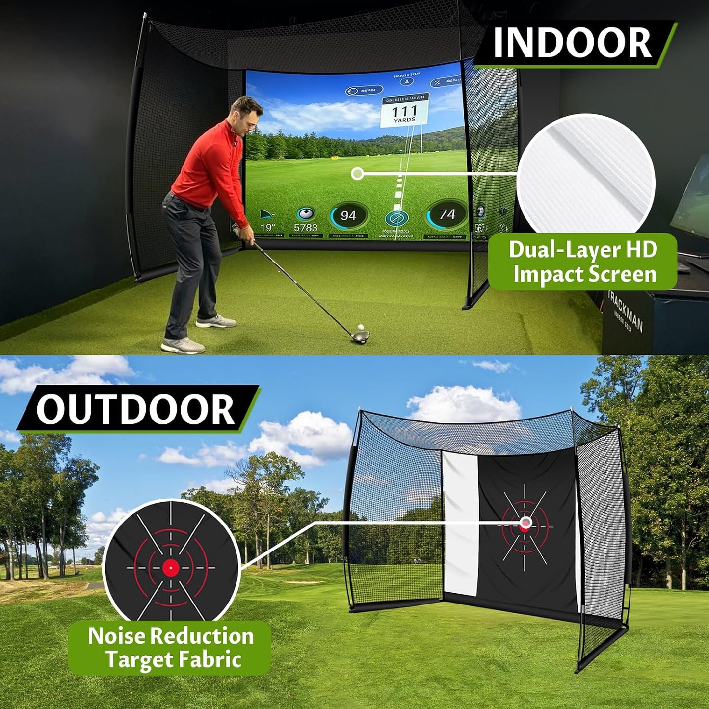 21Mm Golf Mat + Golf Simulator Net 11X8Ft, All-In-One Golf Net and Golf Mat Setup