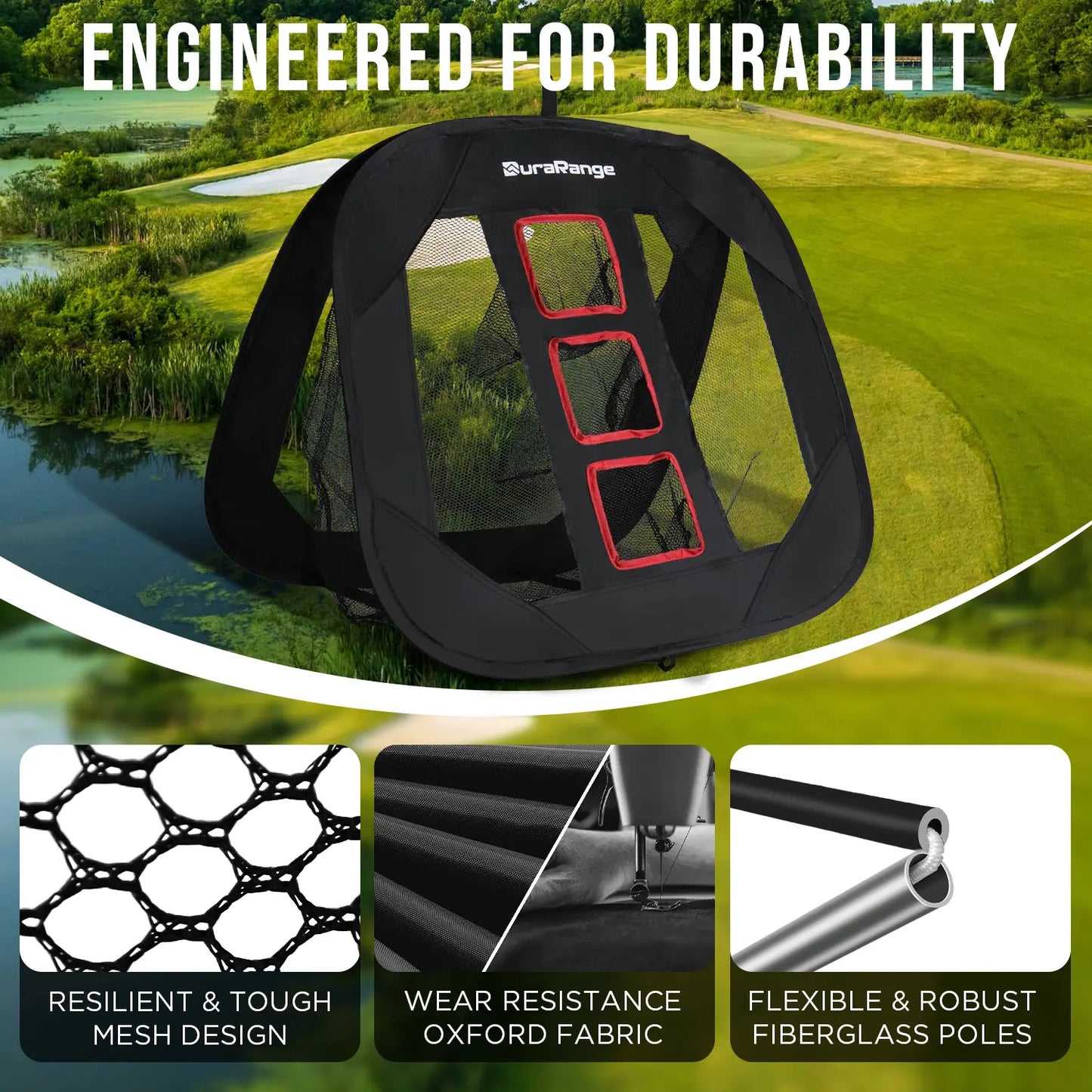 Durarange Foldable Golf Chipping Net Set - Target Training Chip Aids & Golf Gift - Includes 2 Hitting Mats, 6 Real Practice Balls, 6 Foam Balls,Home Golf